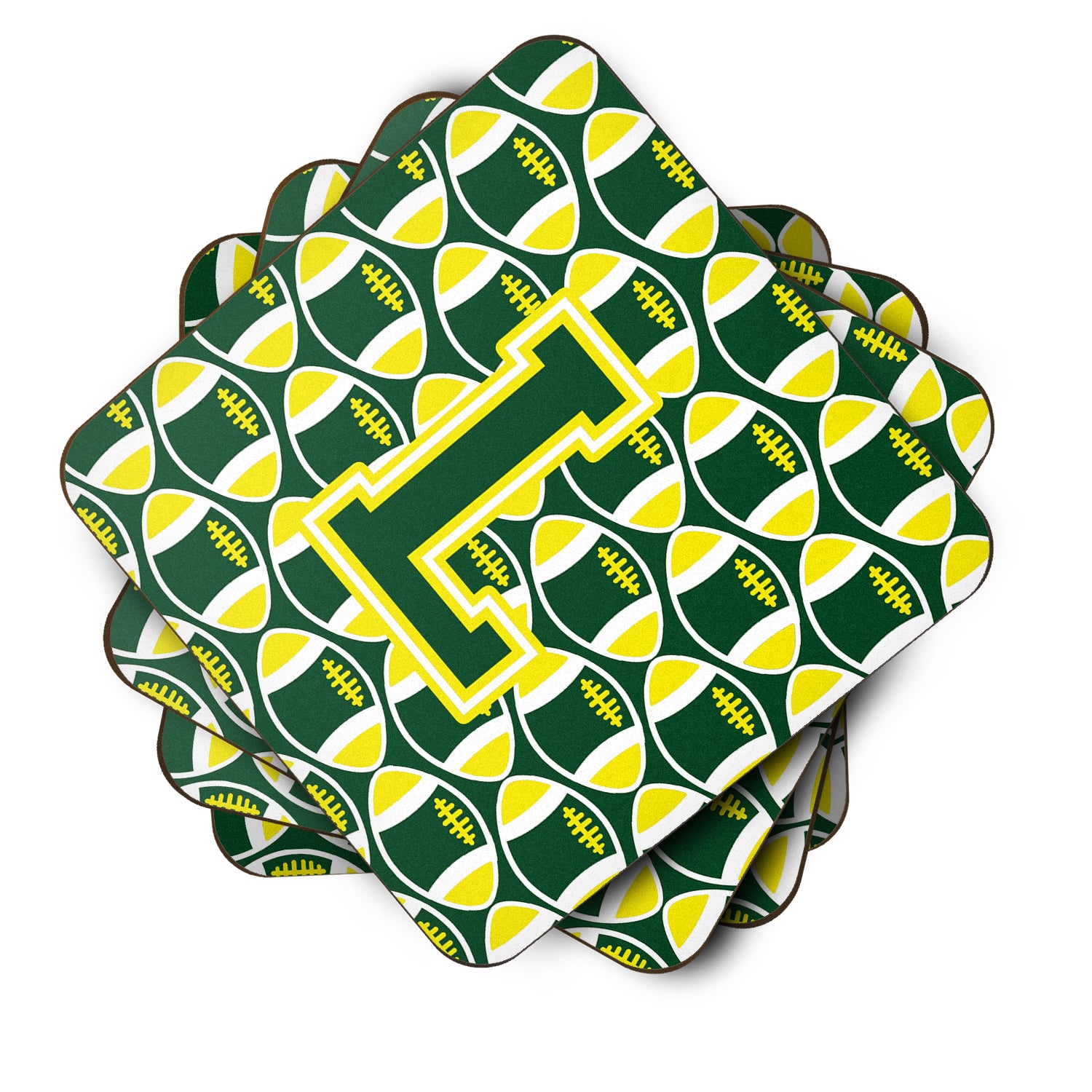 Letter L Football Green and Yellow Foam Coaster Set of 4 CJ1075-LFC - the-store.com