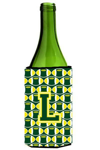 Letter L Football Green and Yellow Wine Bottle Beverage Insulator Hugger CJ1075-LLITERK by Caroline&#39;s Treasures
