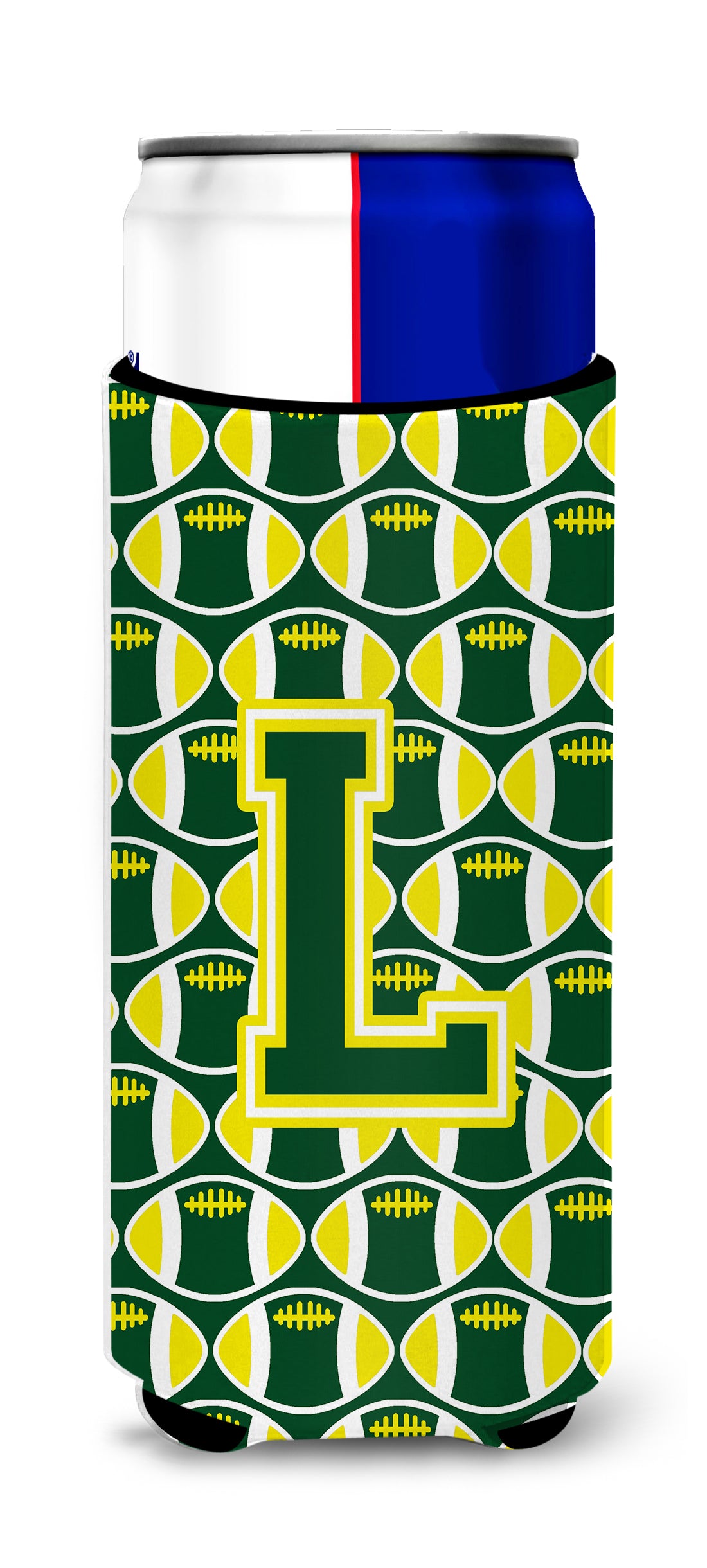 Letter L Football Green and Yellow Ultra Beverage Insulators for slim cans CJ1075-LMUK
