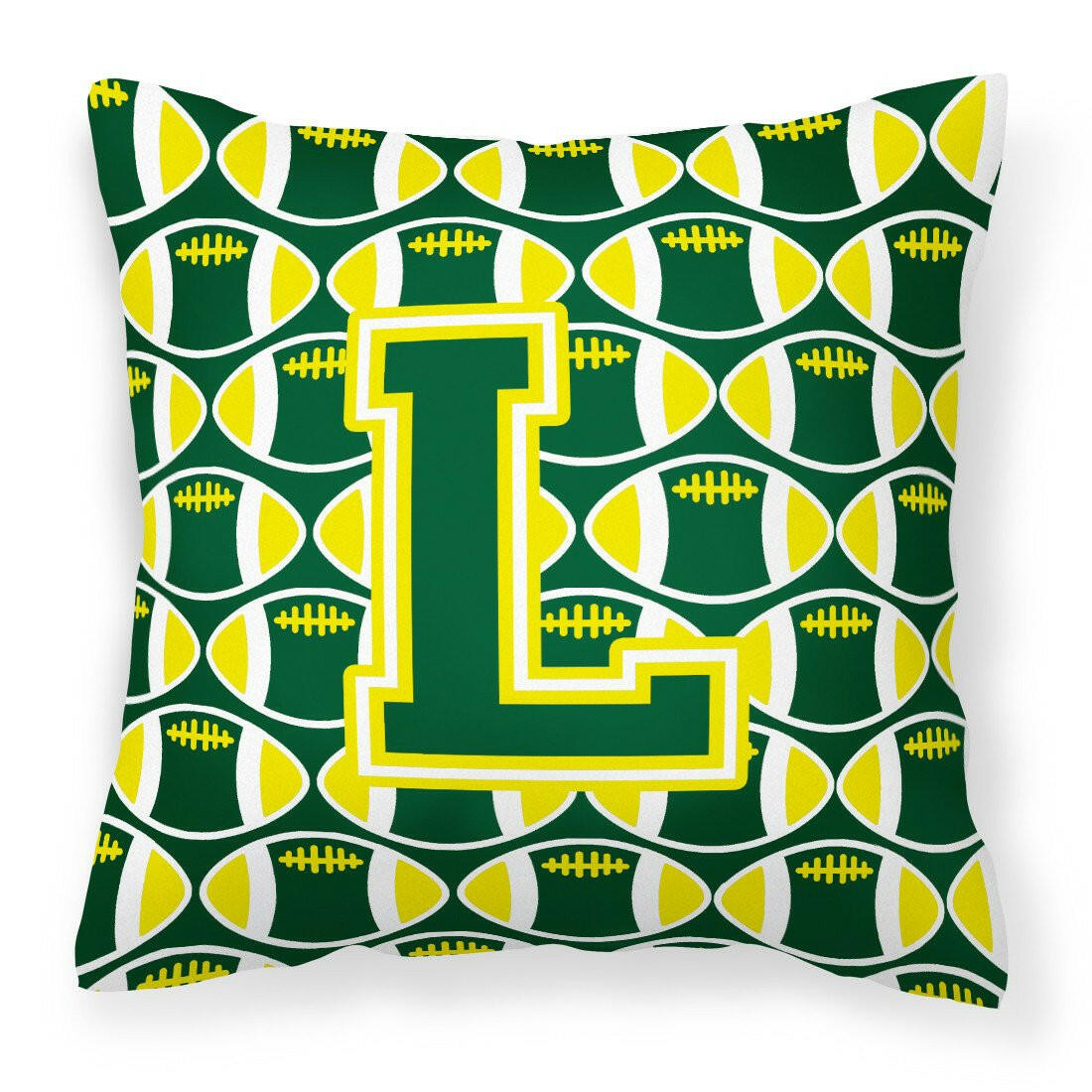 Letter L Football Green and Yellow Fabric Decorative Pillow CJ1075-LPW1414 by Caroline&#39;s Treasures