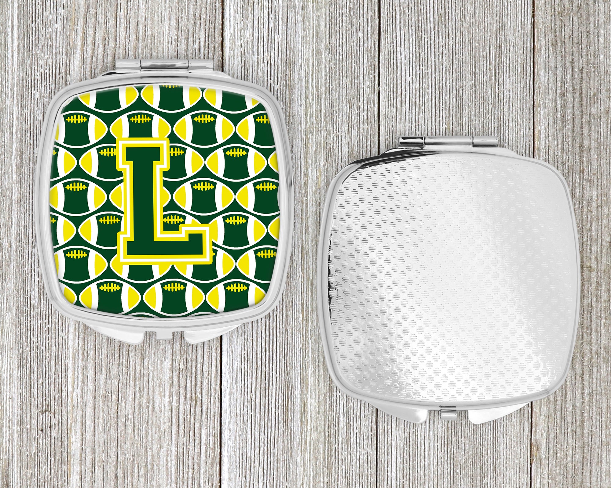 Letter L Football Green and Yellow Compact Mirror CJ1075-LSCM  the-store.com.