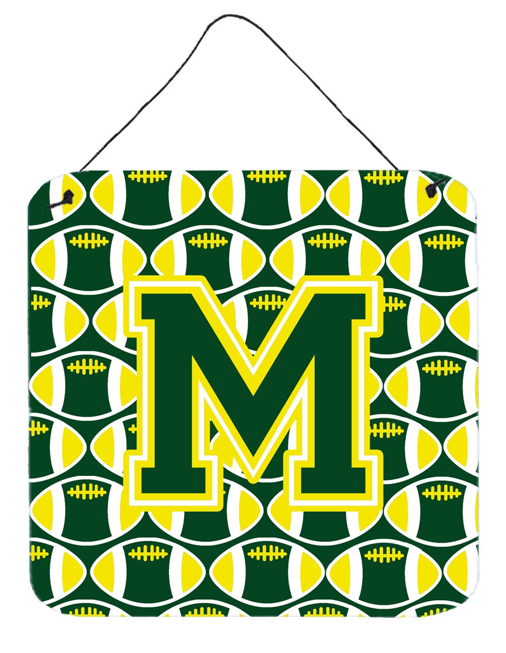 Letter M Football Green and Yellow Wall or Door Hanging Prints CJ1075-MDS66 by Caroline&#39;s Treasures