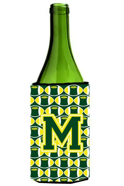 Letter M Football Green and Yellow Wine Bottle Beverage Insulator Hugger CJ1075-MLITERK by Caroline's Treasures