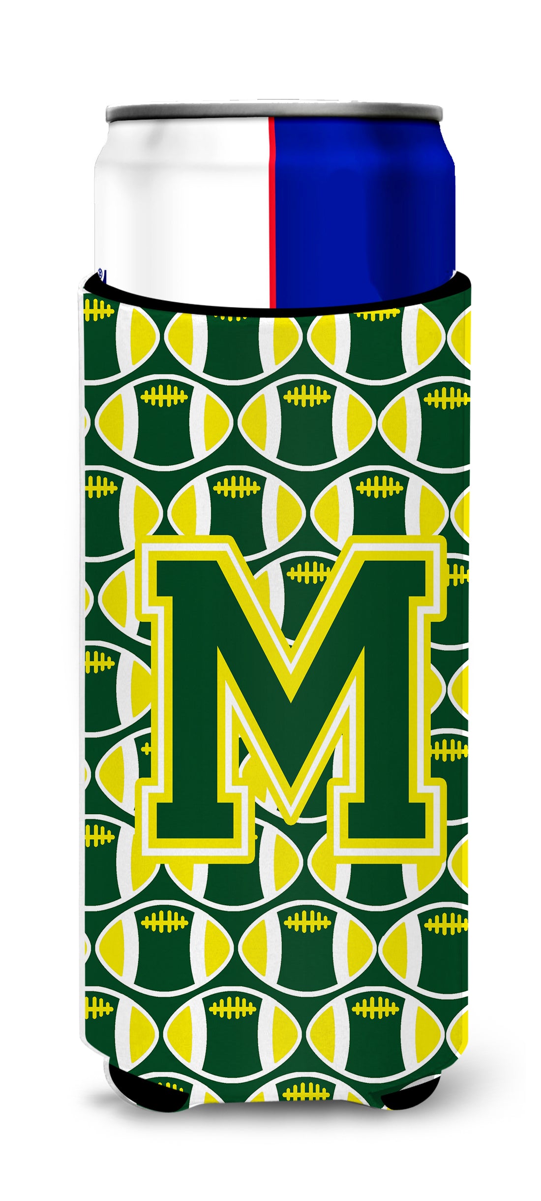 Letter M Football Green and Yellow Ultra Beverage Insulators for slim cans CJ1075-MMUK