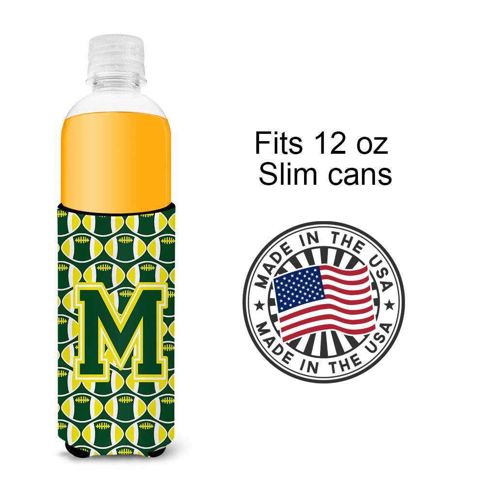 Letter M Football Green and Yellow Ultra Beverage Insulators for slim cans CJ1075-MMUK.
