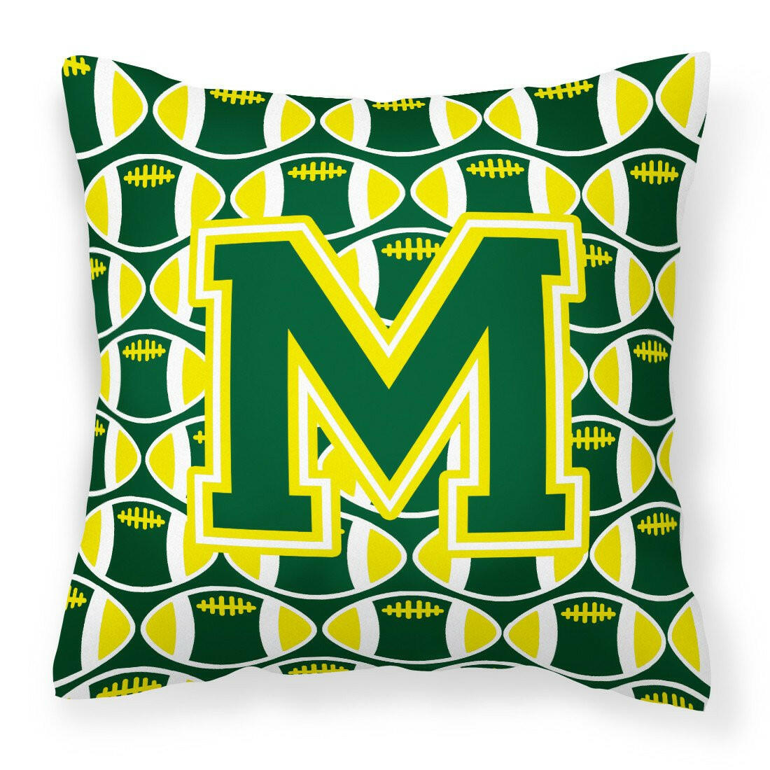 Letter M Football Green and Yellow Fabric Decorative Pillow CJ1075-MPW1414 by Caroline&#39;s Treasures