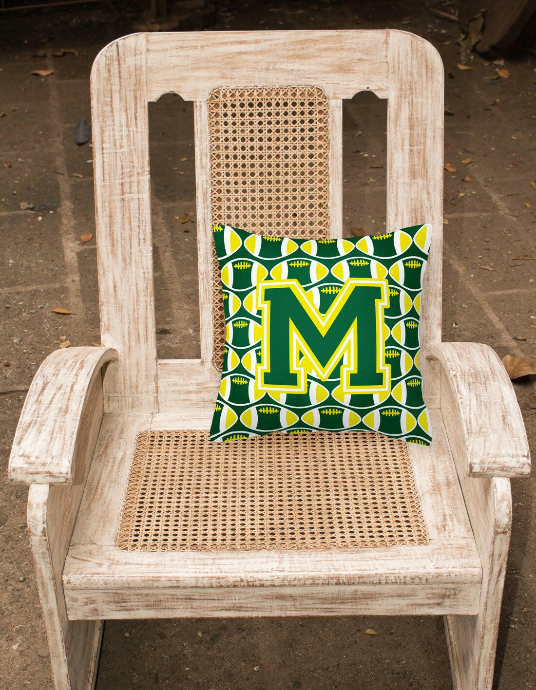 Letter M Football Green and Yellow Fabric Decorative Pillow CJ1075-MPW1414 by Caroline's Treasures