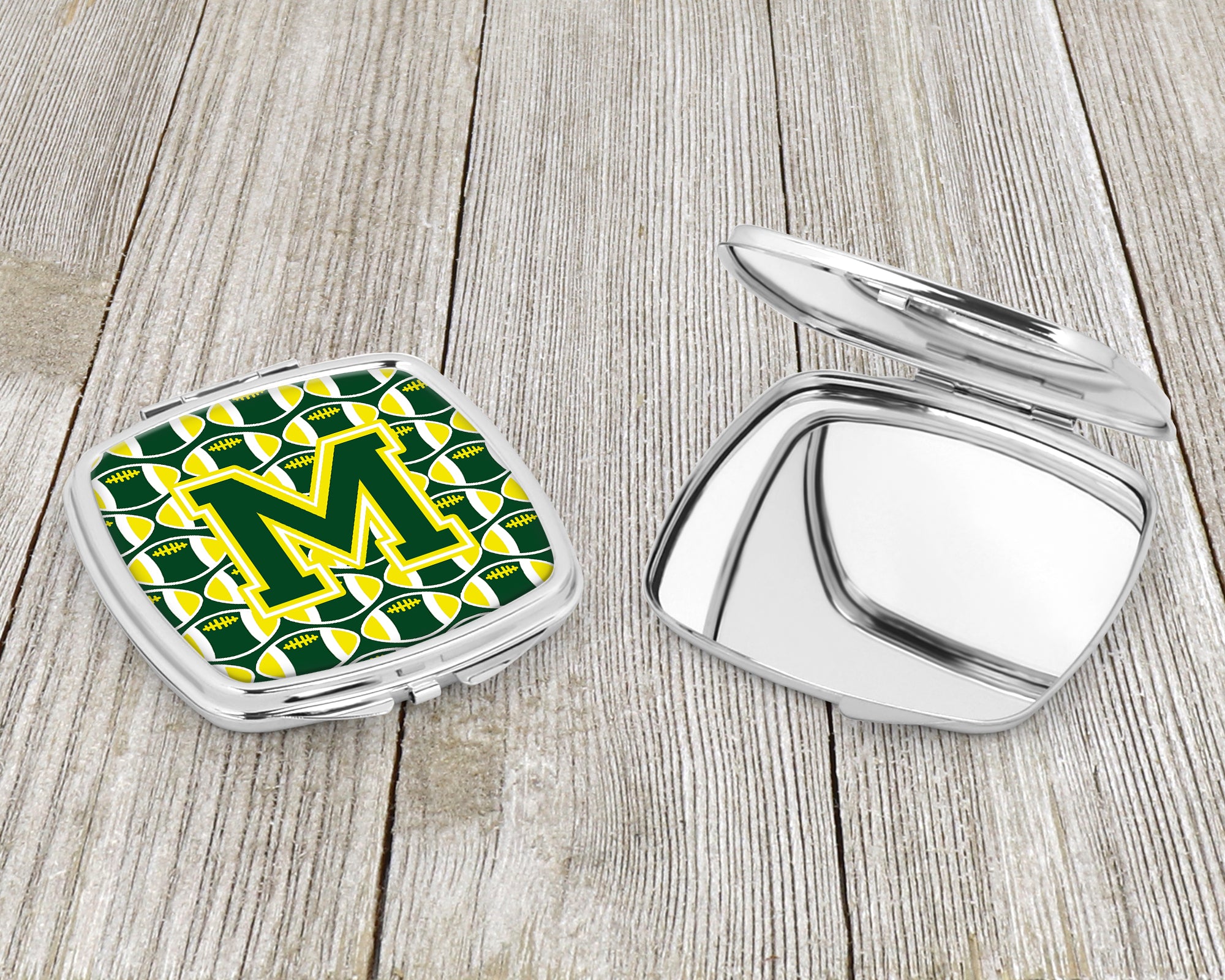 Letter M Football Green and Yellow Compact Mirror CJ1075-MSCM