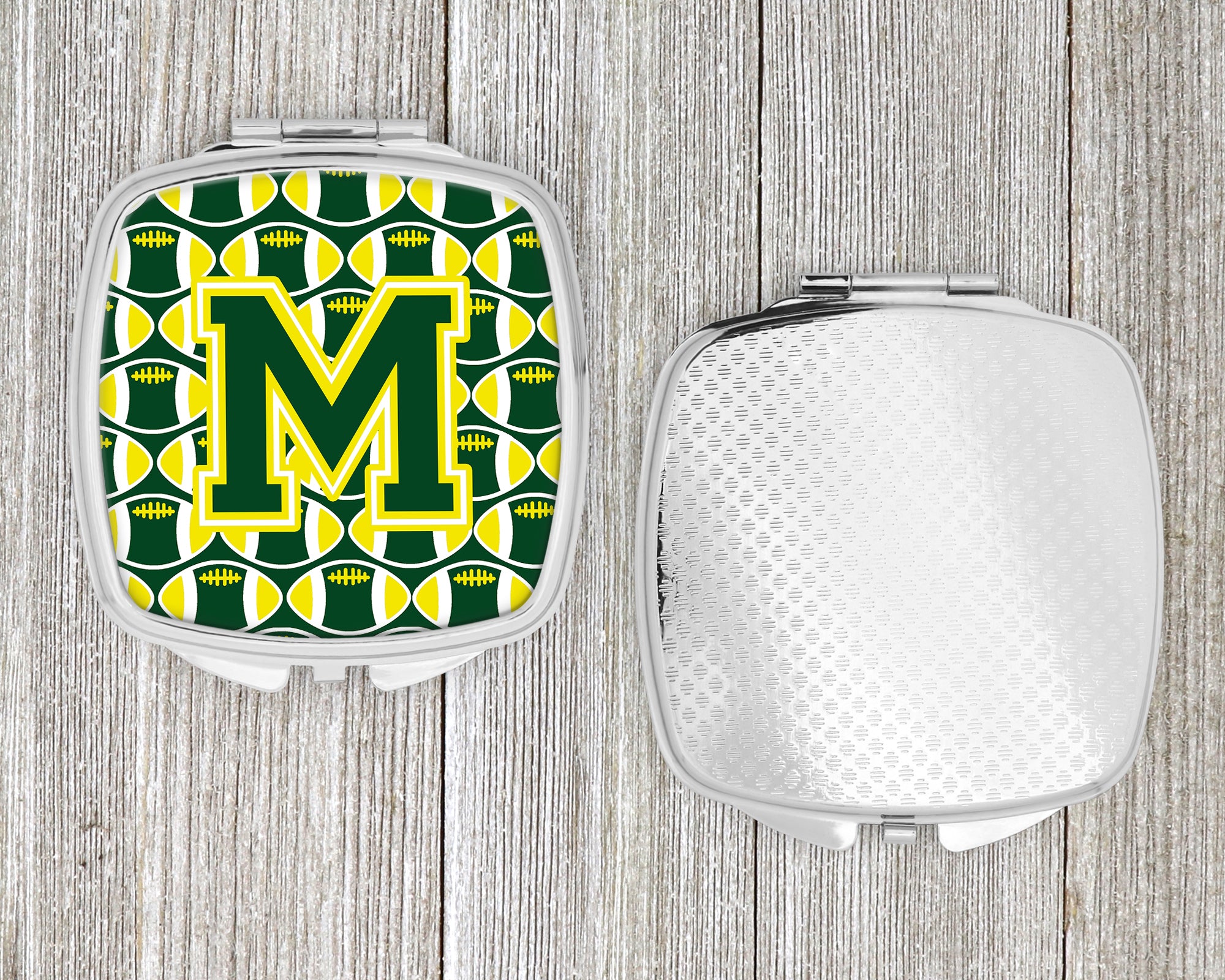 Letter M Football Green and Yellow Compact Mirror CJ1075-MSCM  the-store.com.
