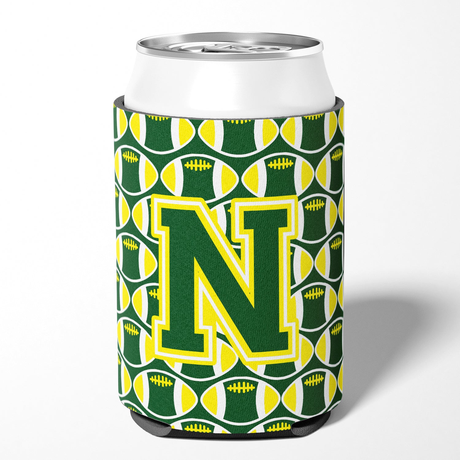 Letter N Football Green and Yellow Can or Bottle Hugger CJ1075-NCC