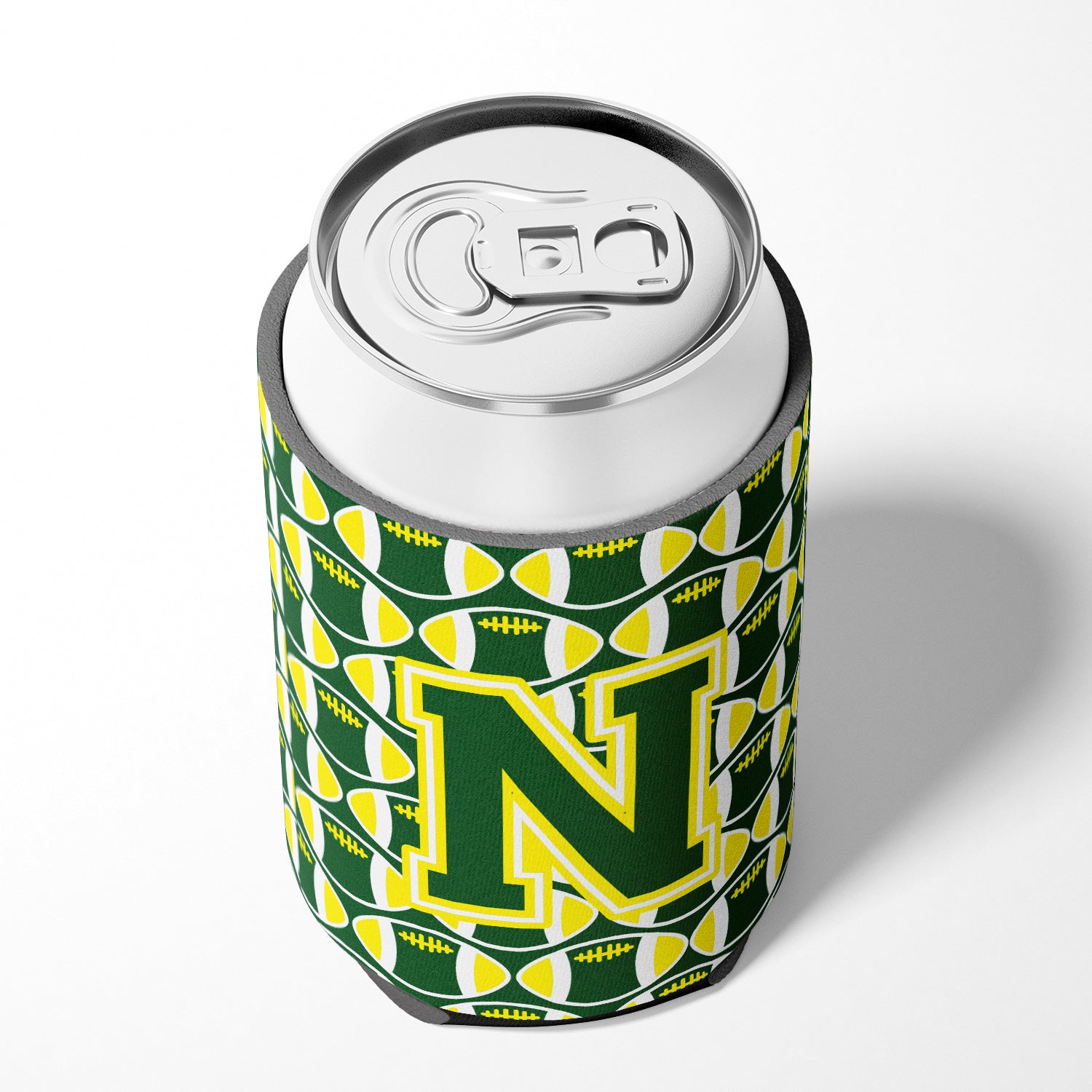 Letter N Football Green and Yellow Can or Bottle Hugger CJ1075-NCC.