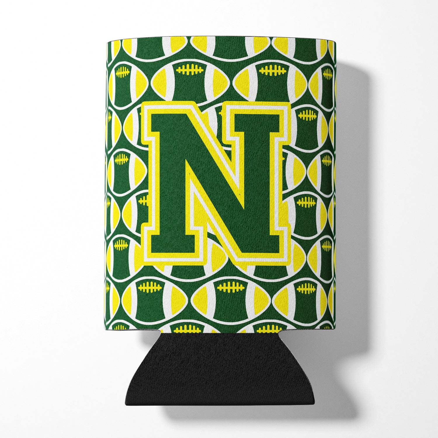Letter N Football Green and Yellow Can or Bottle Hugger CJ1075-NCC.