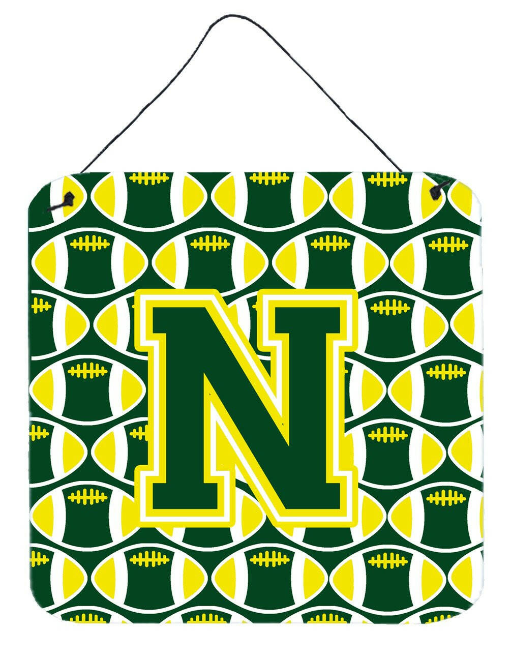 Letter N Football Green and Yellow Wall or Door Hanging Prints CJ1075-NDS66 by Caroline&#39;s Treasures