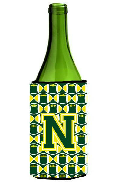 Letter N Football Green and Yellow Wine Bottle Beverage Insulator Hugger CJ1075-NLITERK by Caroline&#39;s Treasures