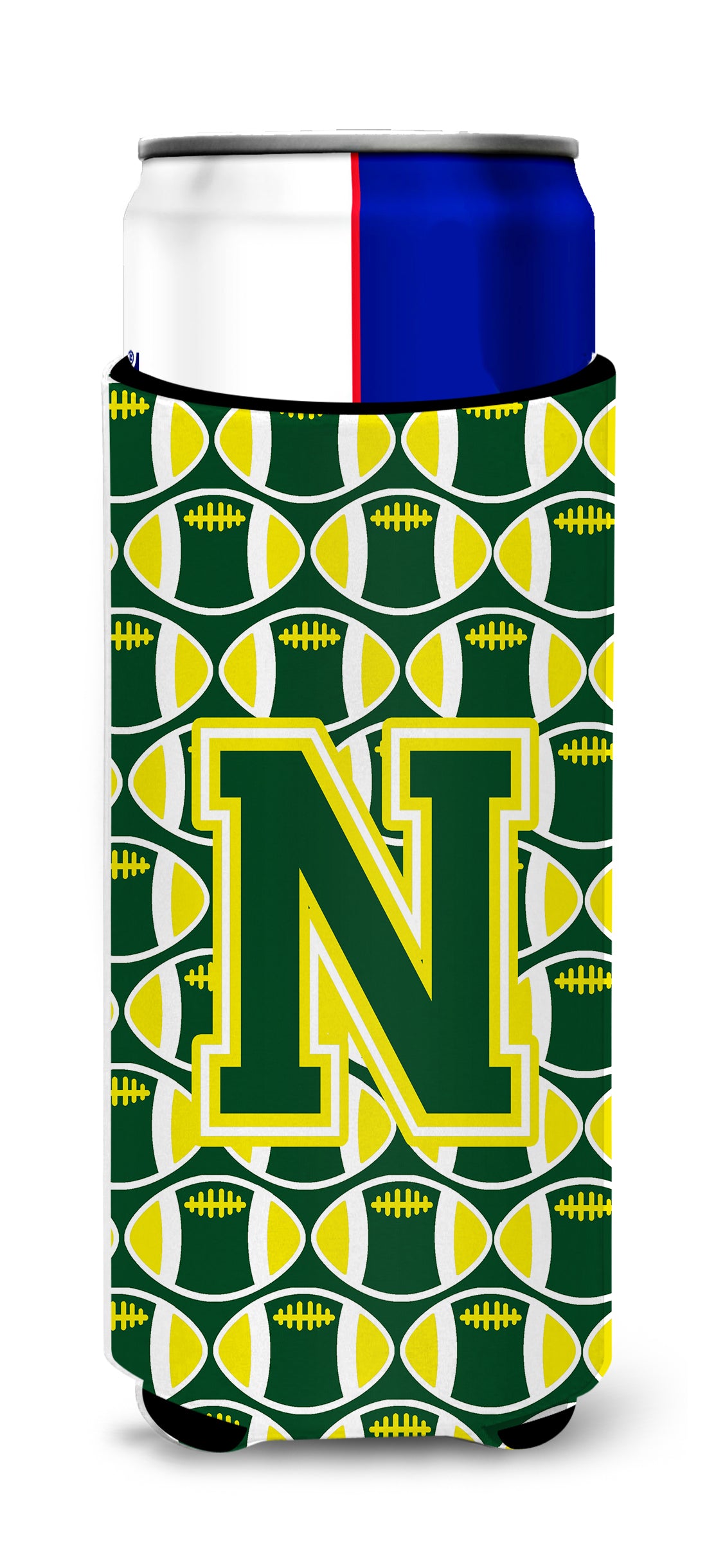 Letter N Football Green and Yellow Ultra Beverage Insulators for slim cans CJ1075-NMUK.