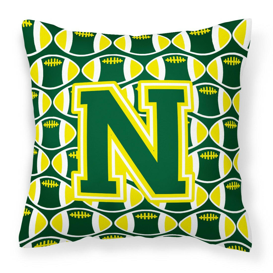 Letter N Football Green and Yellow Fabric Decorative Pillow CJ1075-NPW1414 by Caroline&#39;s Treasures
