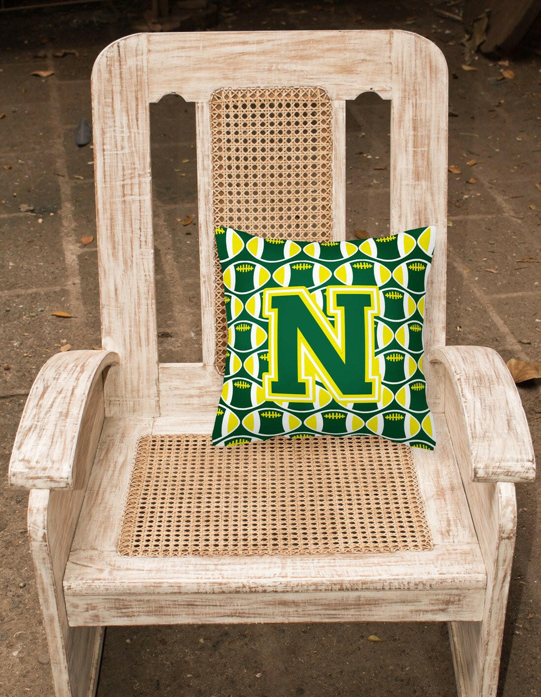 Letter N Football Green and Yellow Fabric Decorative Pillow CJ1075-NPW1414 by Caroline's Treasures