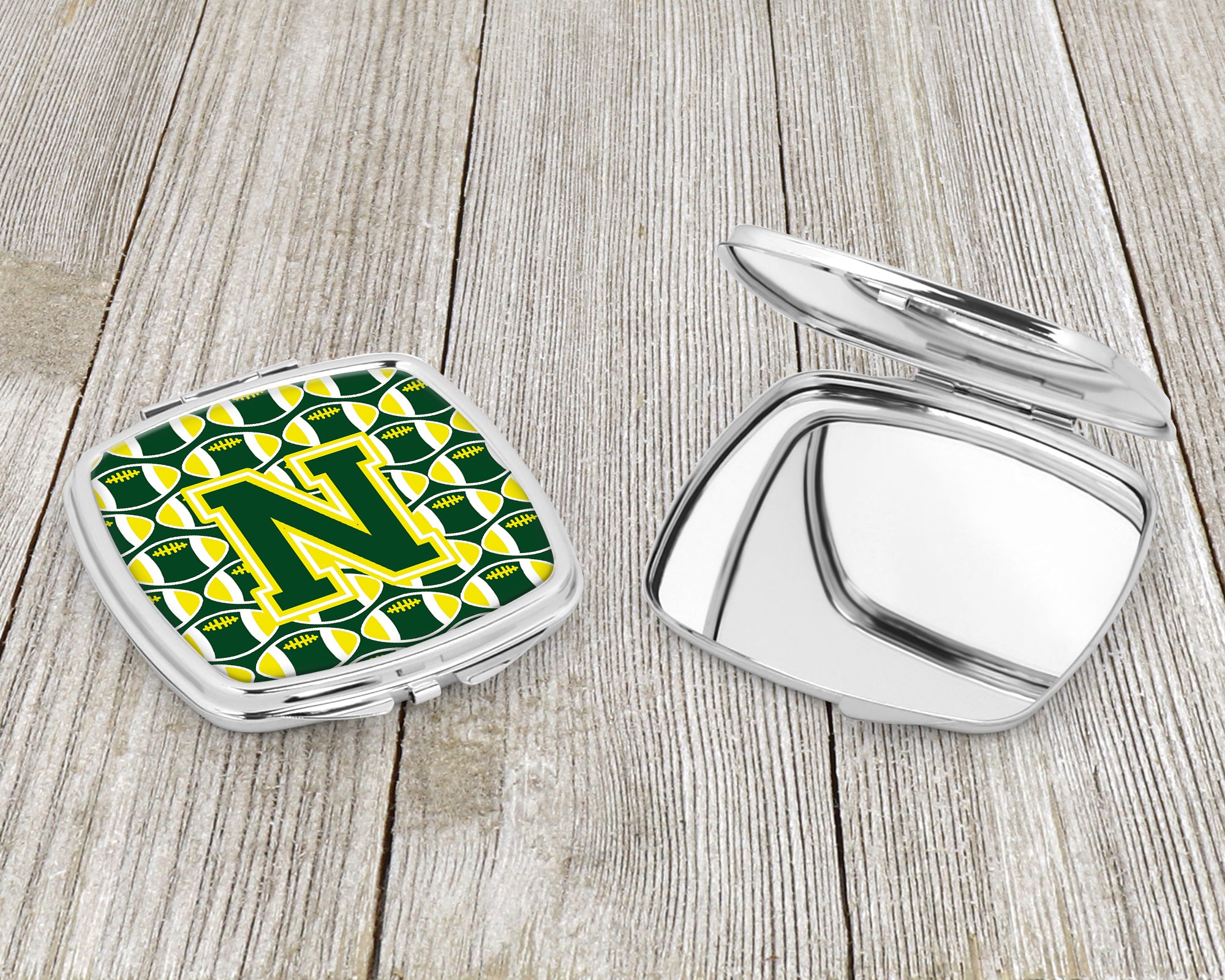 Letter N Football Green and Yellow Compact Mirror CJ1075-NSCM