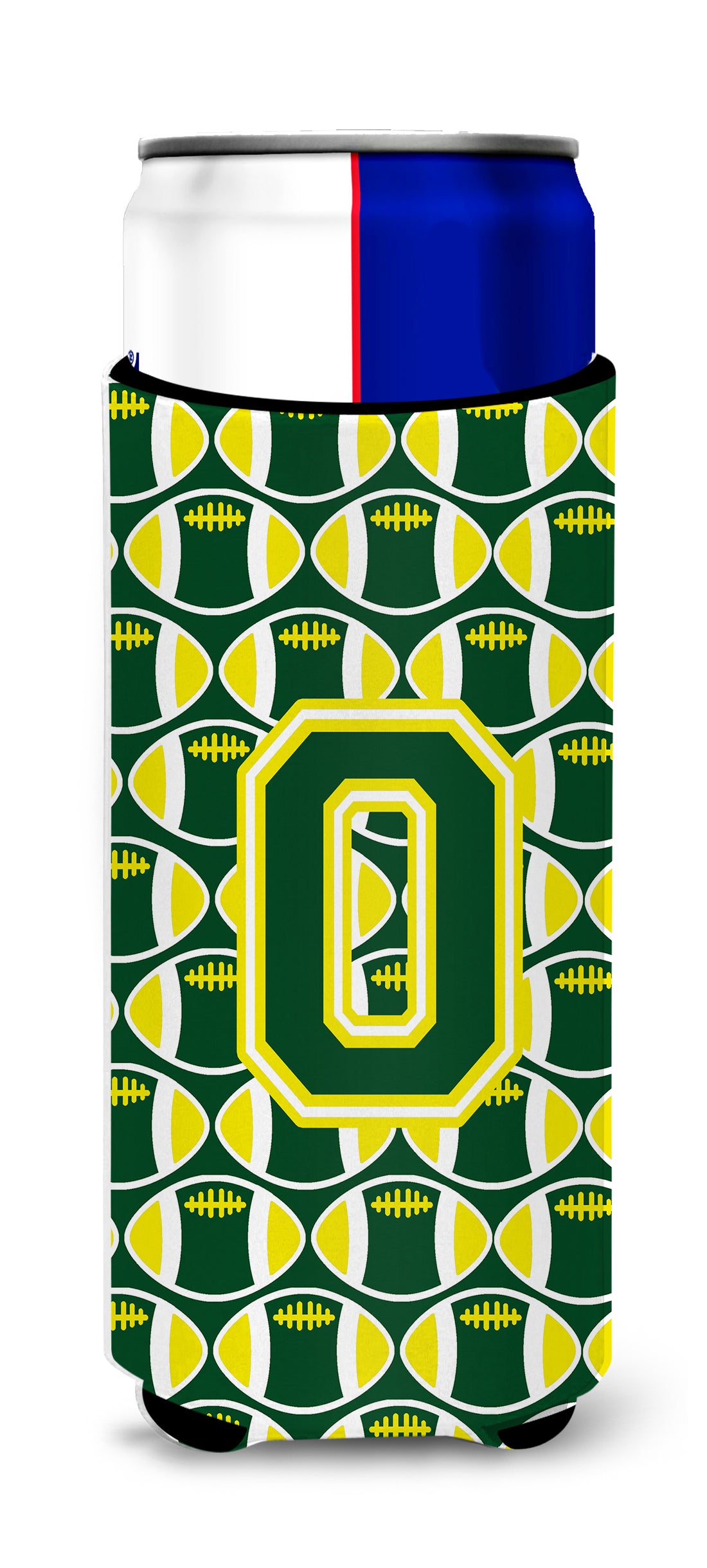 Letter O Football Green and Yellow Ultra Beverage Insulators for slim cans CJ1075-OMUK