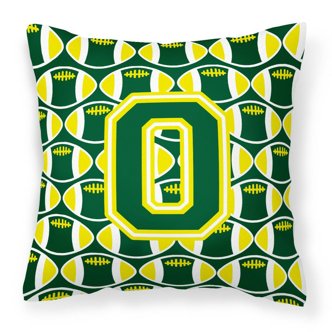 Letter O Football Green and Yellow Fabric Decorative Pillow CJ1075-OPW1414 by Caroline&#39;s Treasures