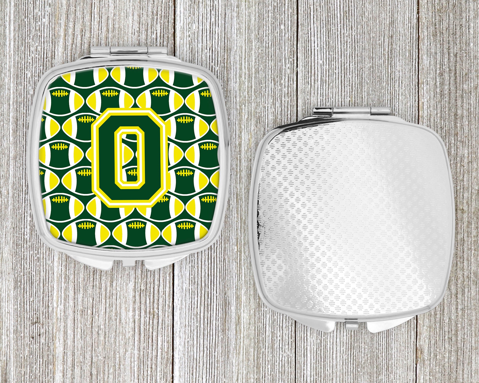 Letter O Football Green and Yellow Compact Mirror CJ1075-OSCM  the-store.com.