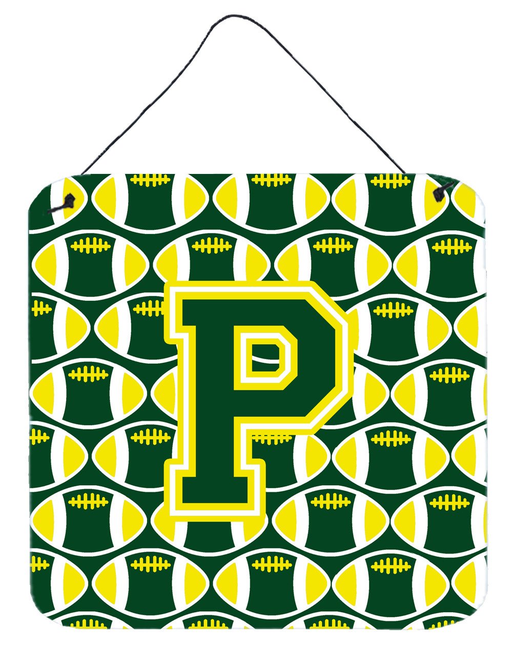 Letter P Football Green and Yellow Wall or Door Hanging Prints CJ1075-PDS66 by Caroline&#39;s Treasures
