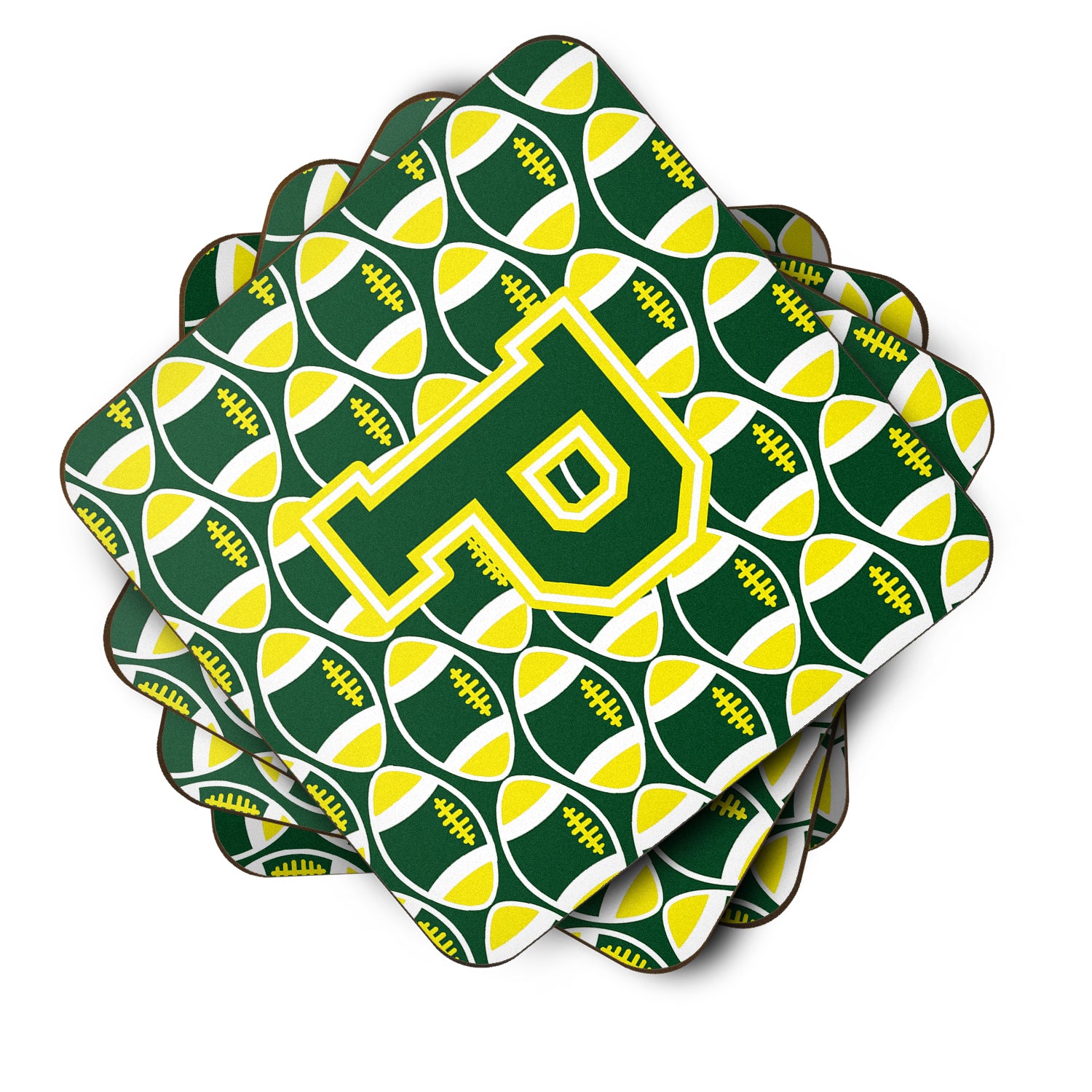 Letter P Football Green and Yellow Foam Coaster Set of 4 CJ1075-PFC - the-store.com