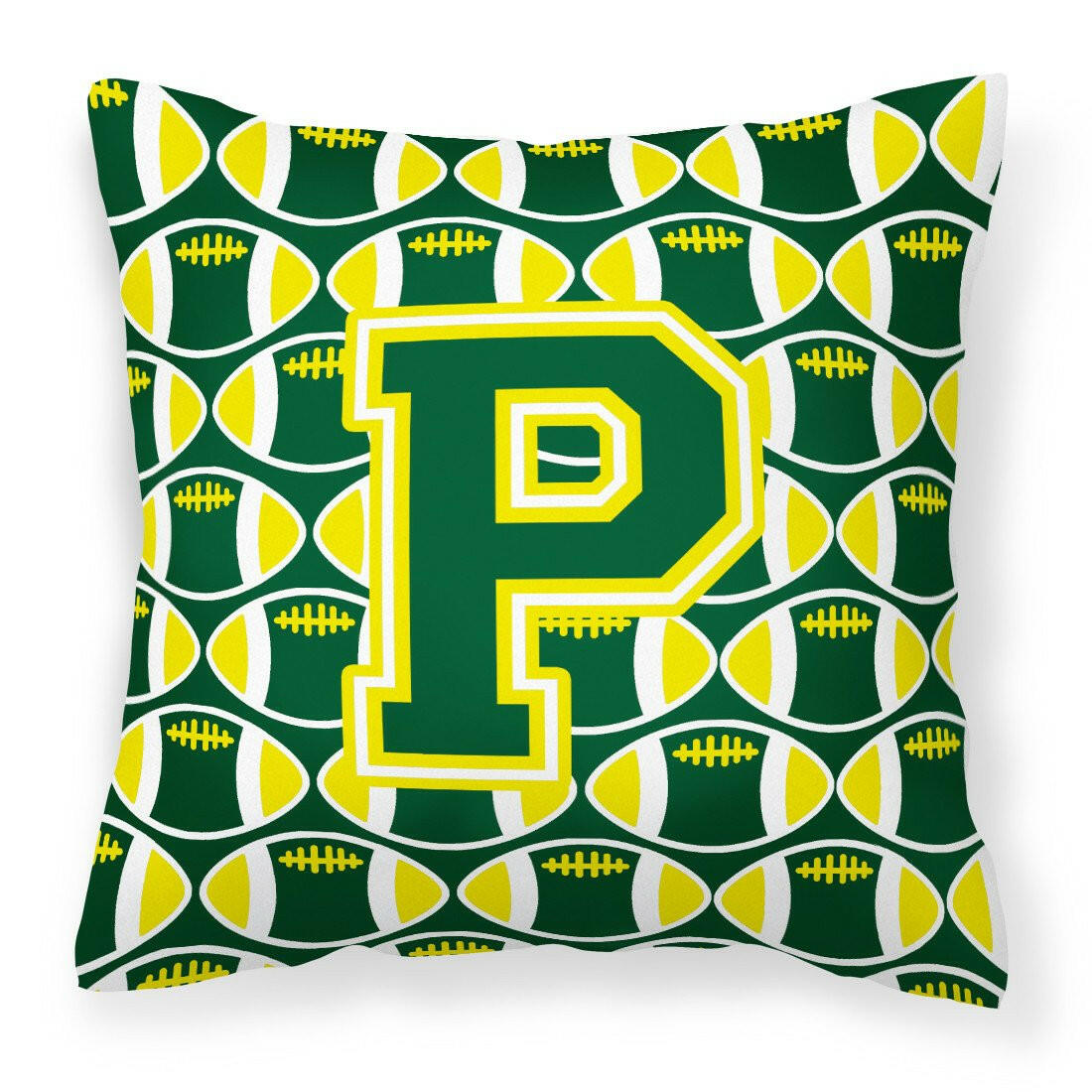 Letter P Football Green and Yellow Fabric Decorative Pillow CJ1075-PPW1414 by Caroline&#39;s Treasures