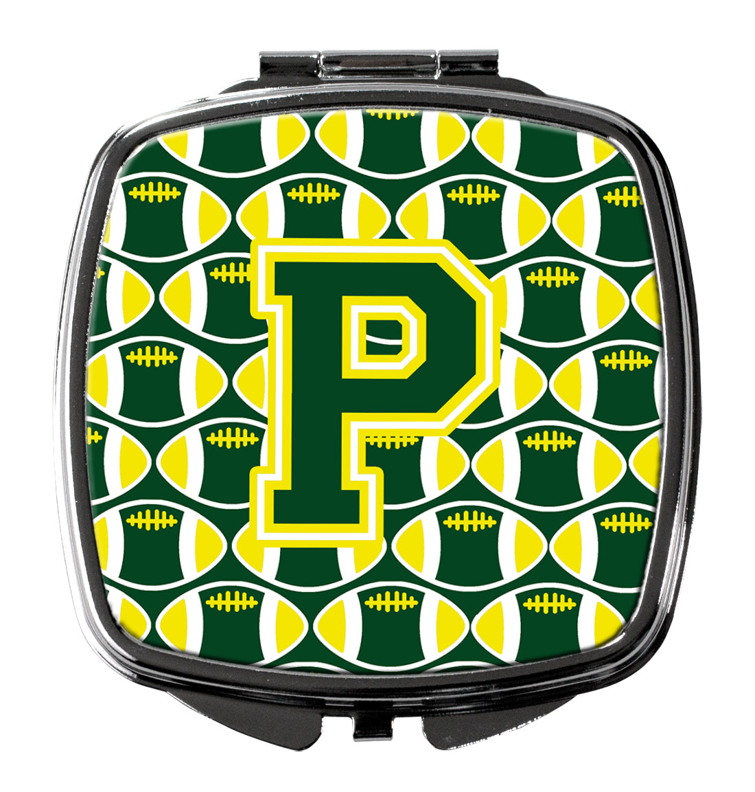 Letter P Football Green and Yellow Compact Mirror CJ1075-PSCM  the-store.com.