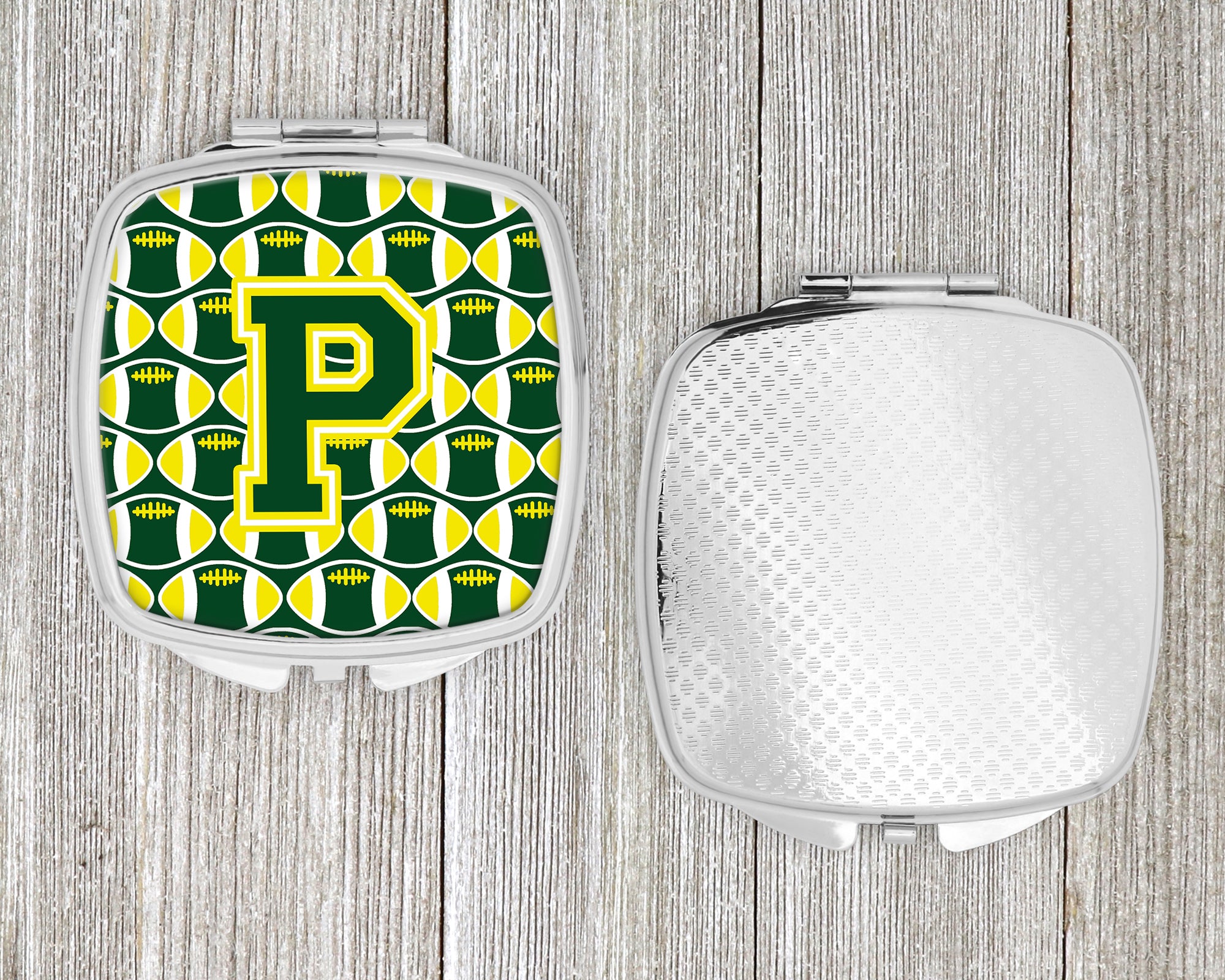 Letter P Football Green and Yellow Compact Mirror CJ1075-PSCM  the-store.com.