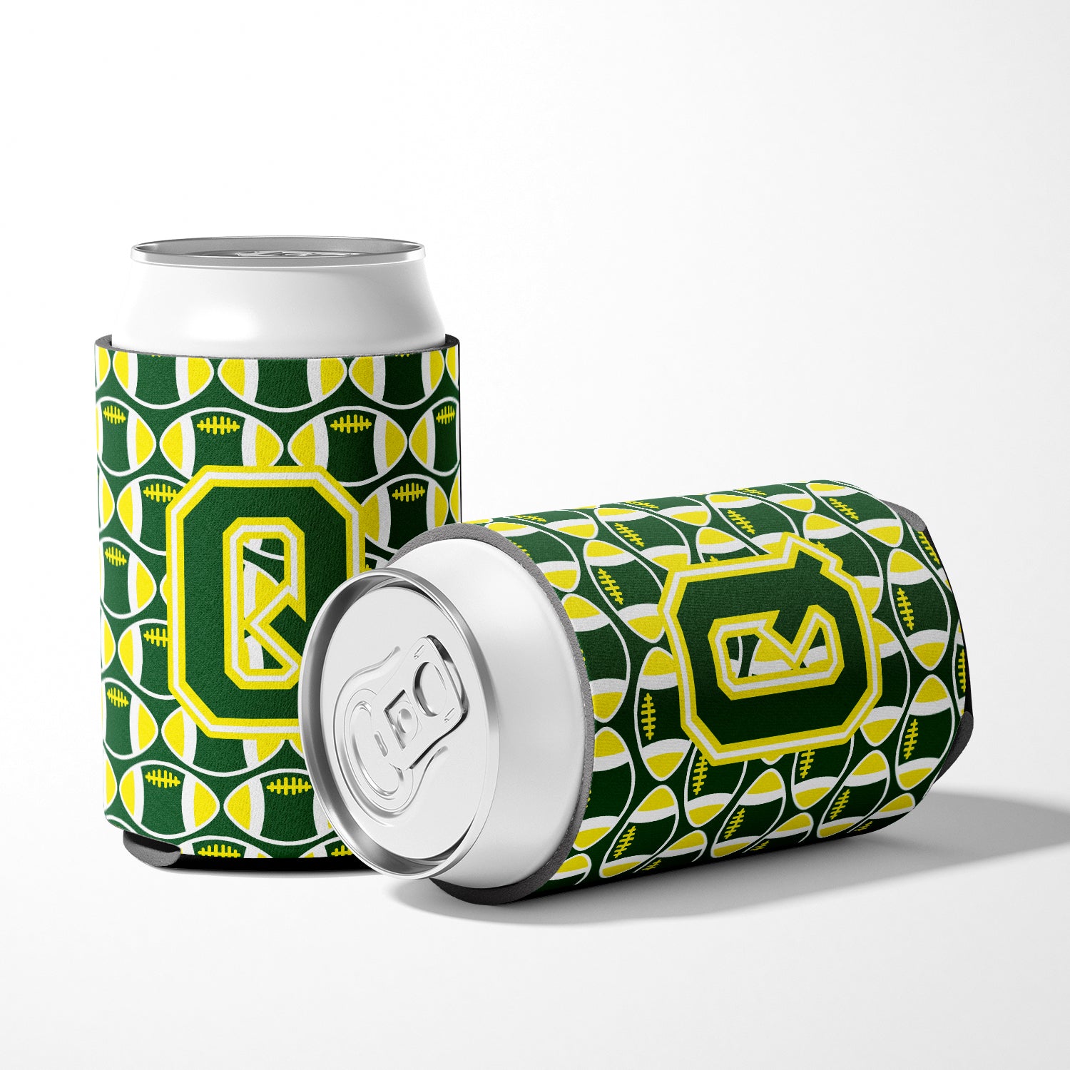 Letter Q Football Green and Yellow Can or Bottle Hugger CJ1075-QCC