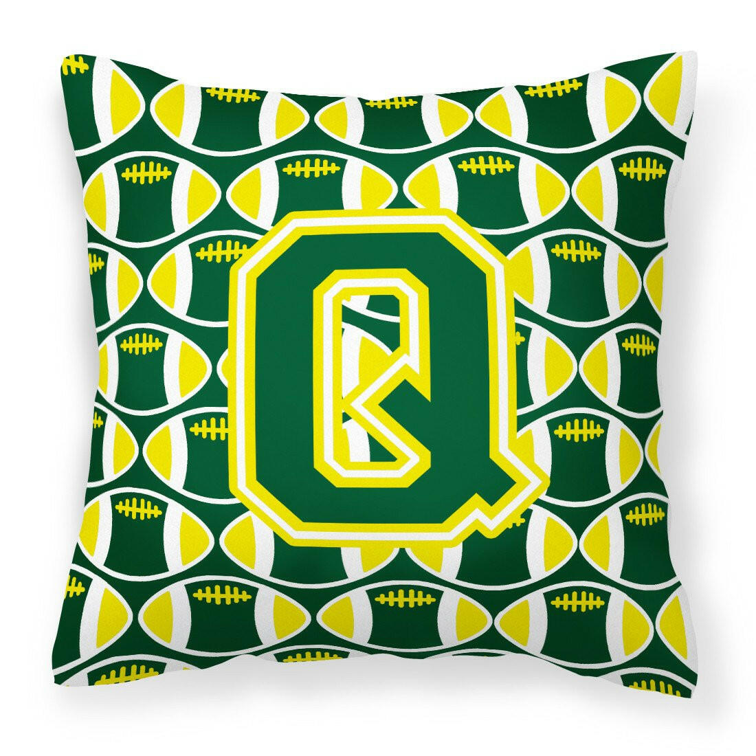 Letter Q Football Green and Yellow Fabric Decorative Pillow CJ1075-QPW1414 by Caroline's Treasures
