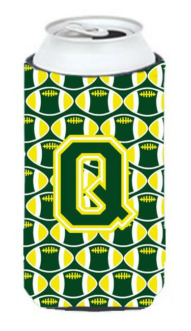 Letter Q Football Green and Yellow Tall Boy Beverage Insulator Hugger CJ1075-QTBC by Caroline&#39;s Treasures