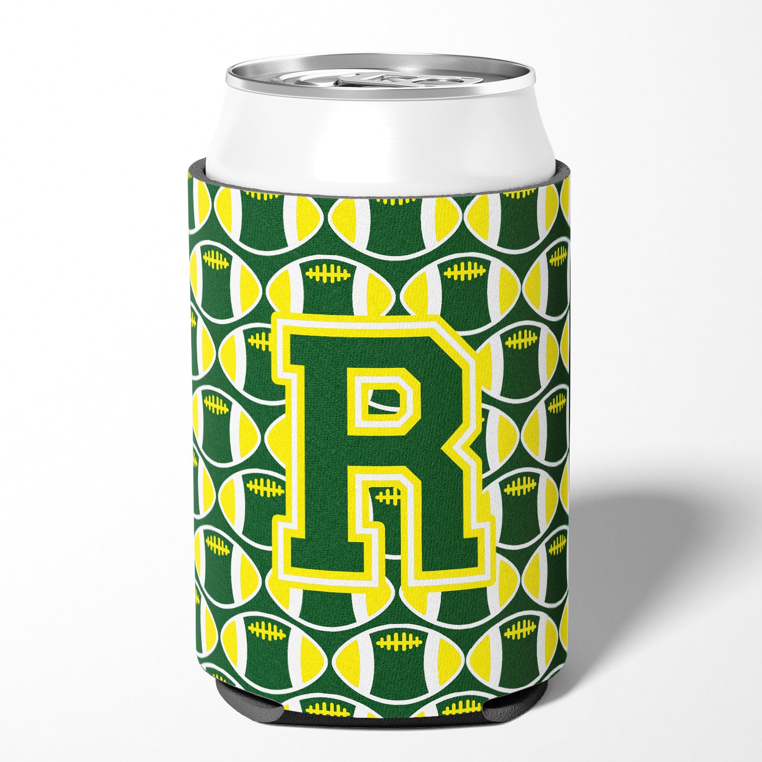 Letter R Football Green and Yellow Can or Bottle Hugger CJ1075-RCC