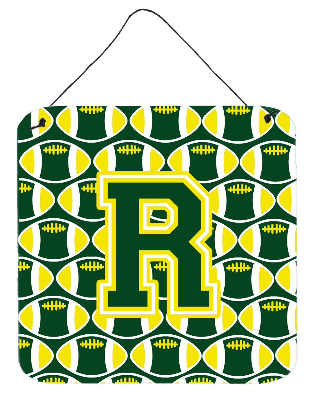 Letter R Football Green and Yellow Wall or Door Hanging Prints CJ1075-RDS66 by Caroline&#39;s Treasures