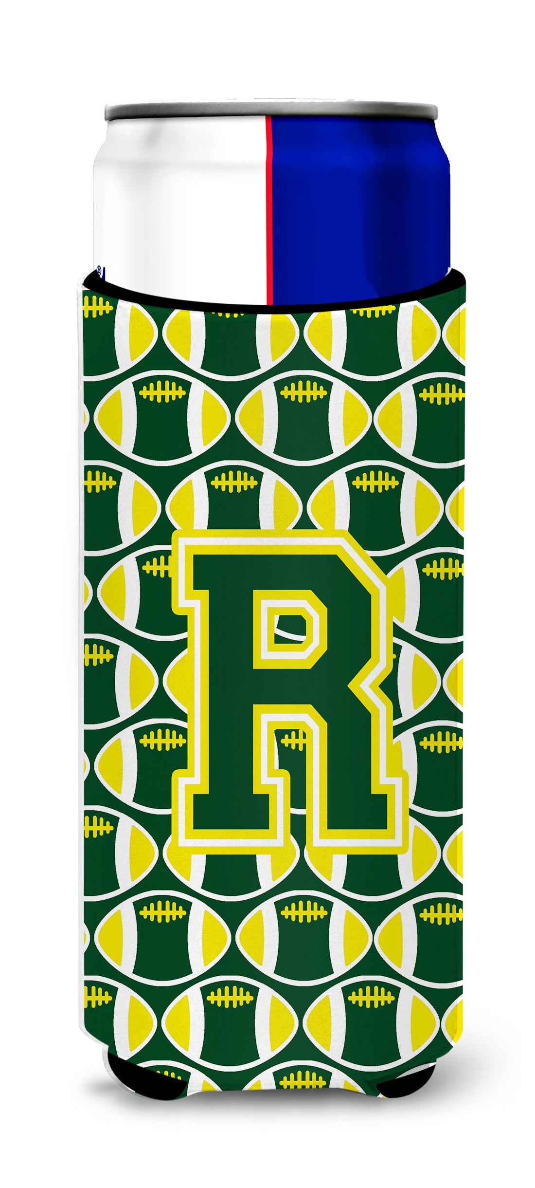 Letter R Football Green and Yellow Ultra Beverage Insulators for slim cans CJ1075-RMUK