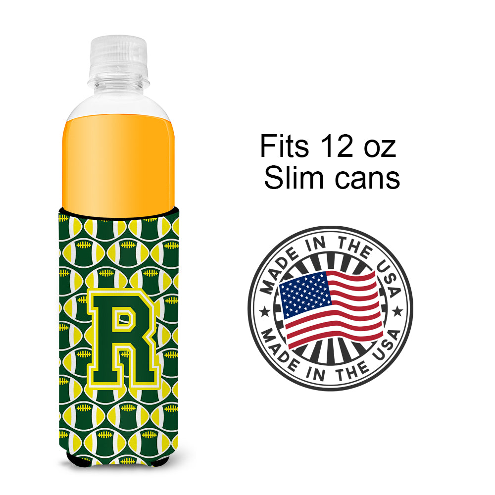 Letter R Football Green and Yellow Ultra Beverage Insulators for slim cans CJ1075-RMUK.