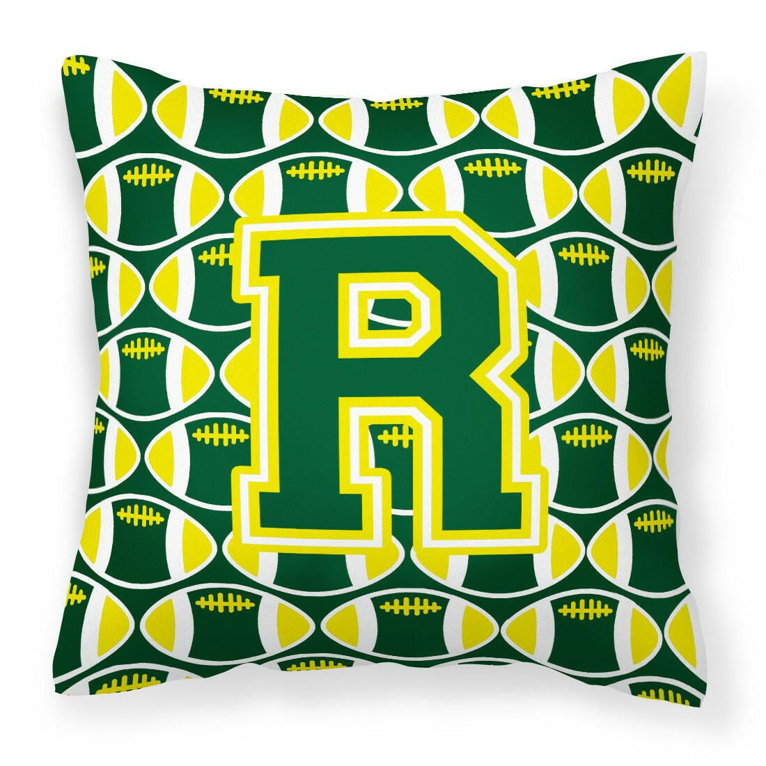 Letter R Football Green and Yellow Fabric Decorative Pillow CJ1075-RPW1414 by Caroline&#39;s Treasures