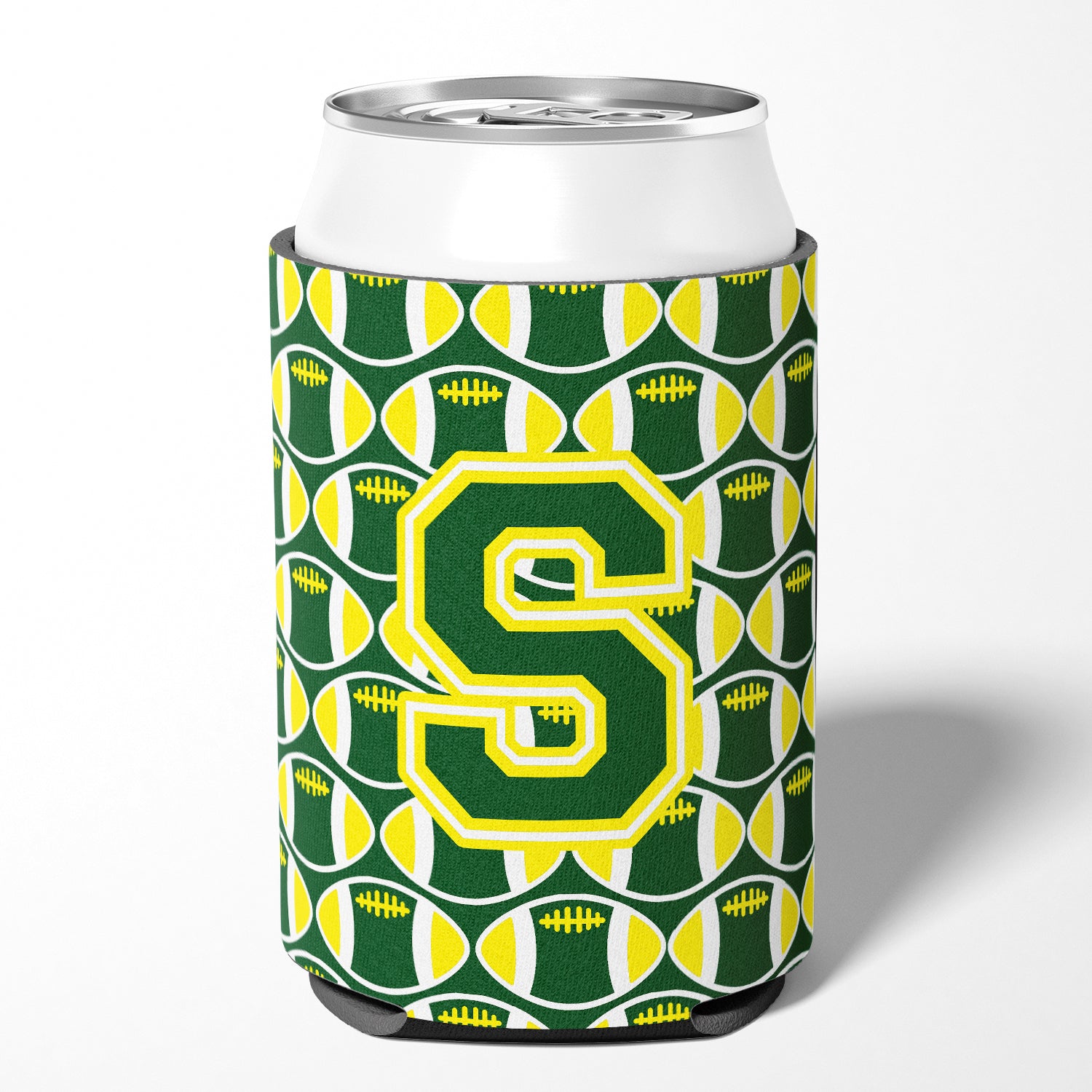 Letter S Football Green and Yellow Can or Bottle Hugger CJ1075-SCC