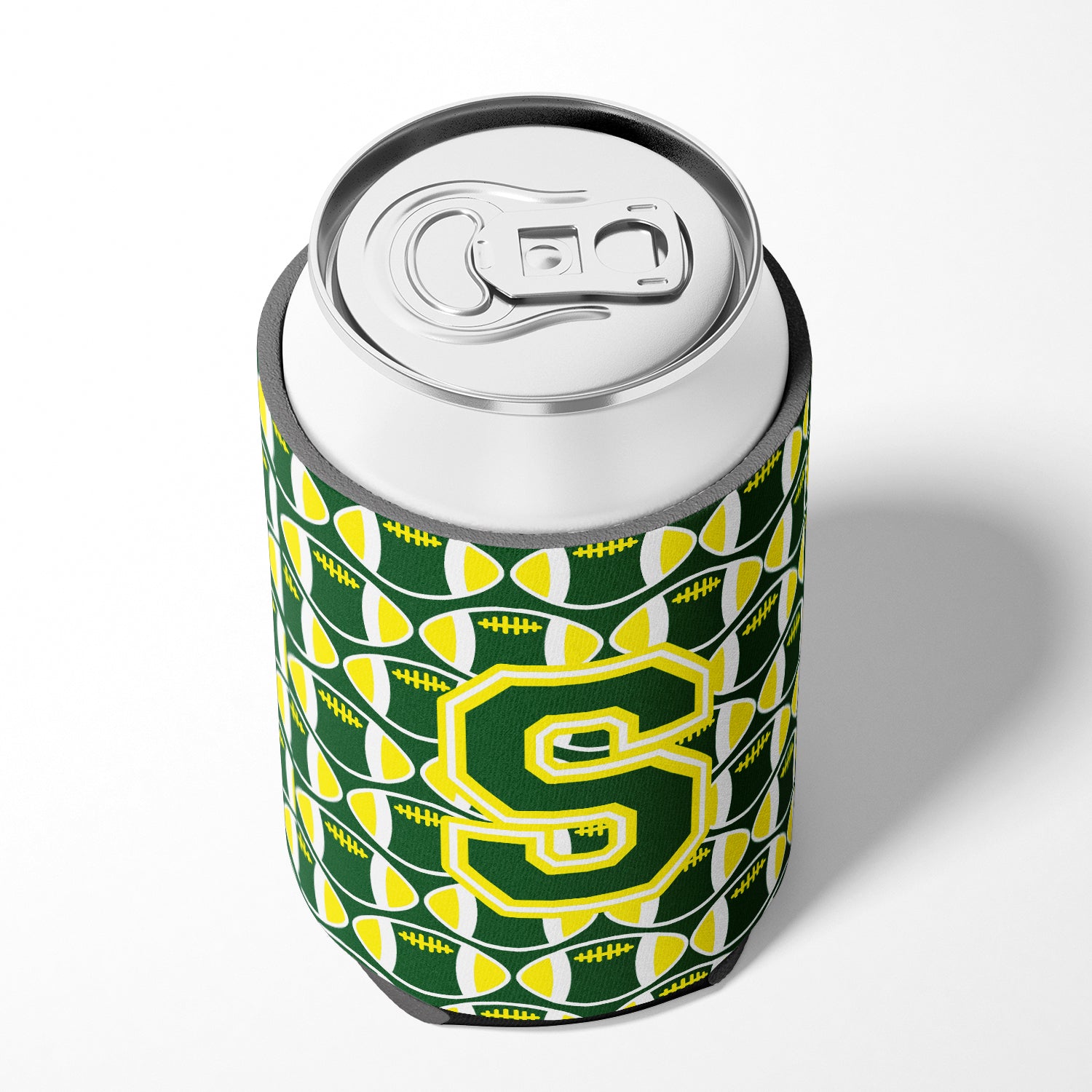 Letter S Football Green and Yellow Can or Bottle Hugger CJ1075-SCC.