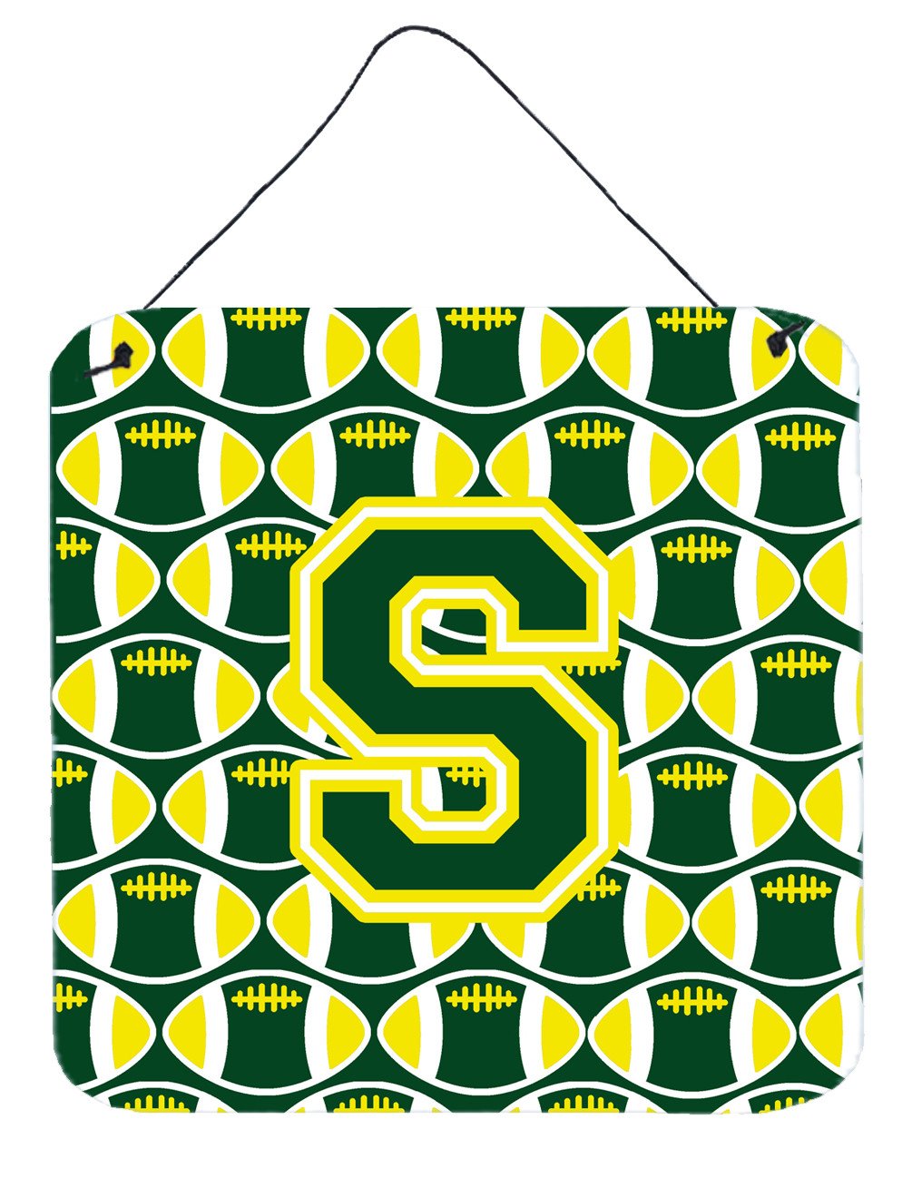 Letter S Football Green and Yellow Wall or Door Hanging Prints CJ1075-SDS66 by Caroline&#39;s Treasures