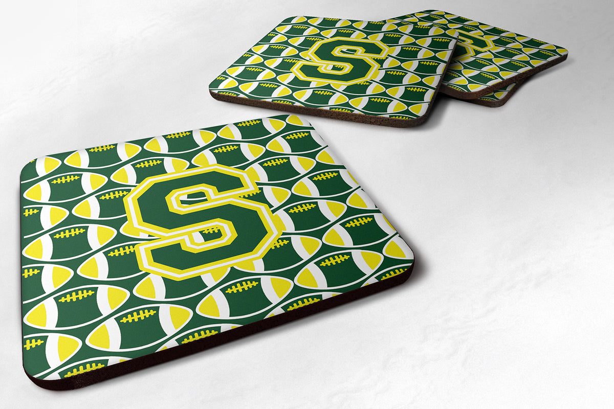 Letter S Football Green and Yellow Foam Coaster Set of 4 CJ1075-SFC - the-store.com