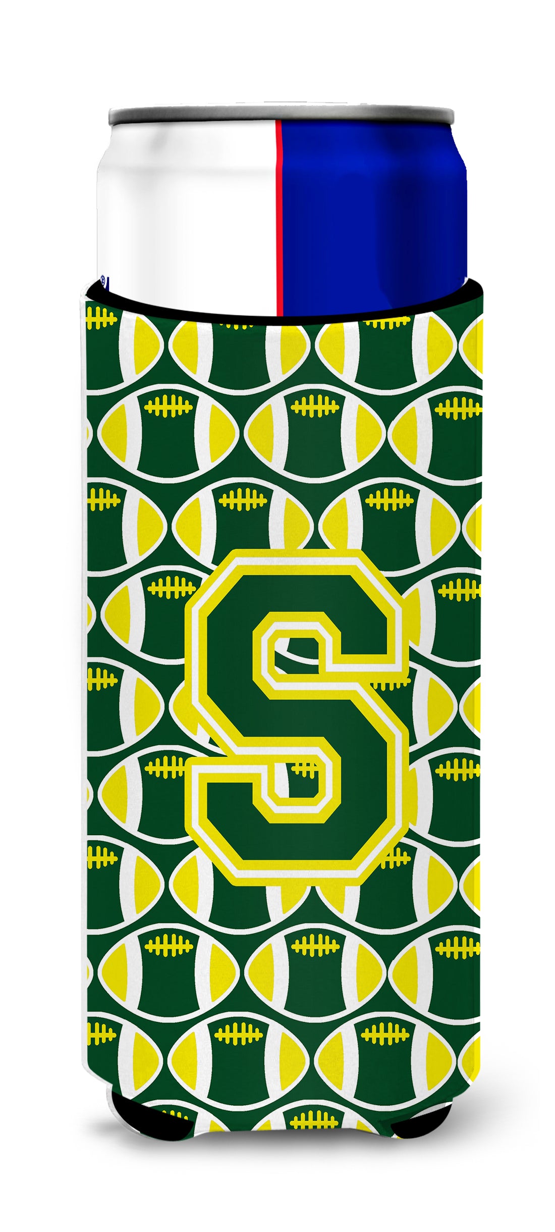 Letter S Football Green and Yellow Ultra Beverage Insulators for slim cans CJ1075-SMUK