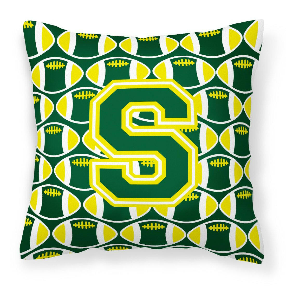 Letter S Football Green and Yellow Fabric Decorative Pillow CJ1075-SPW1414 by Caroline&#39;s Treasures