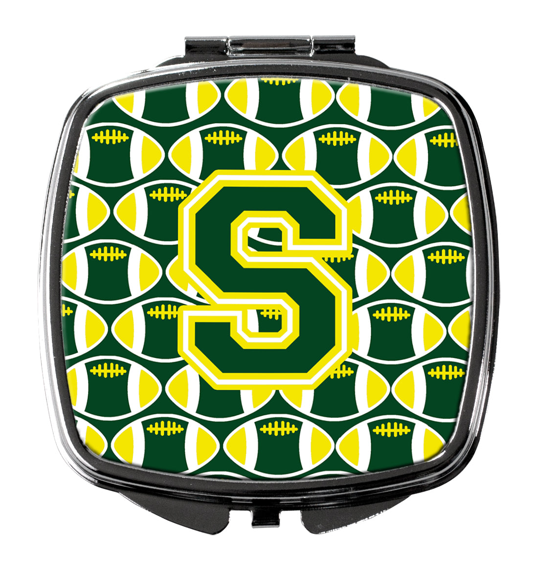 Letter S Football Green and Yellow Compact Mirror CJ1075-SSCM  the-store.com.