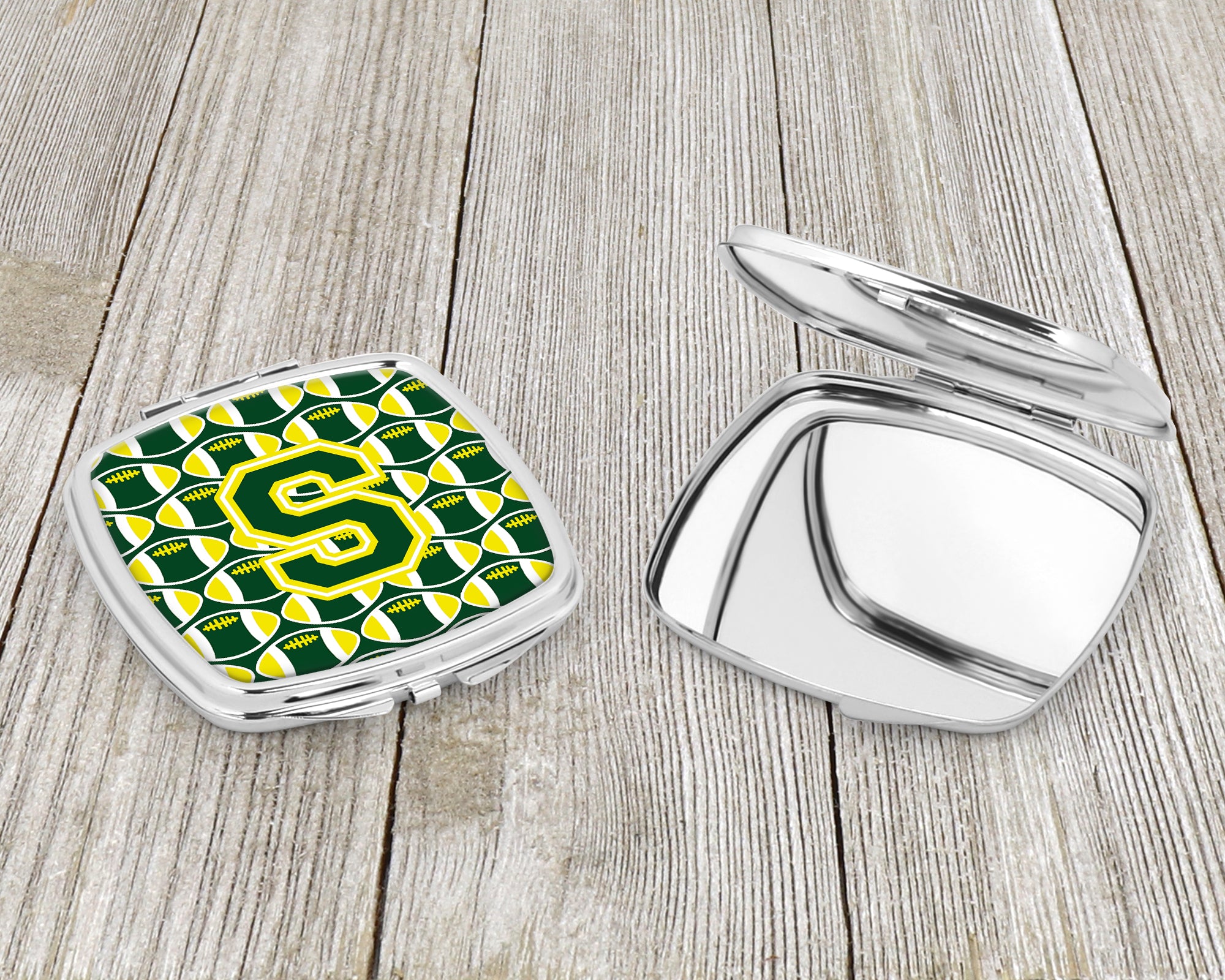 Letter S Football Green and Yellow Compact Mirror CJ1075-SSCM  the-store.com.