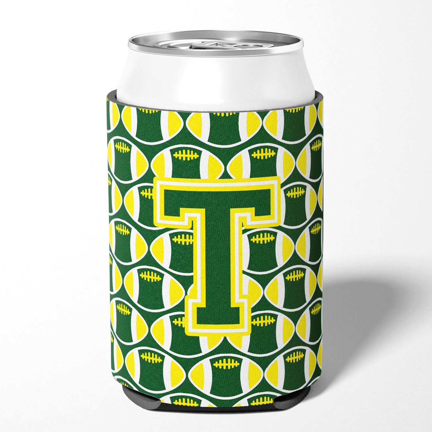 Letter T Football Green and Yellow Can or Bottle Hugger CJ1075-TCC