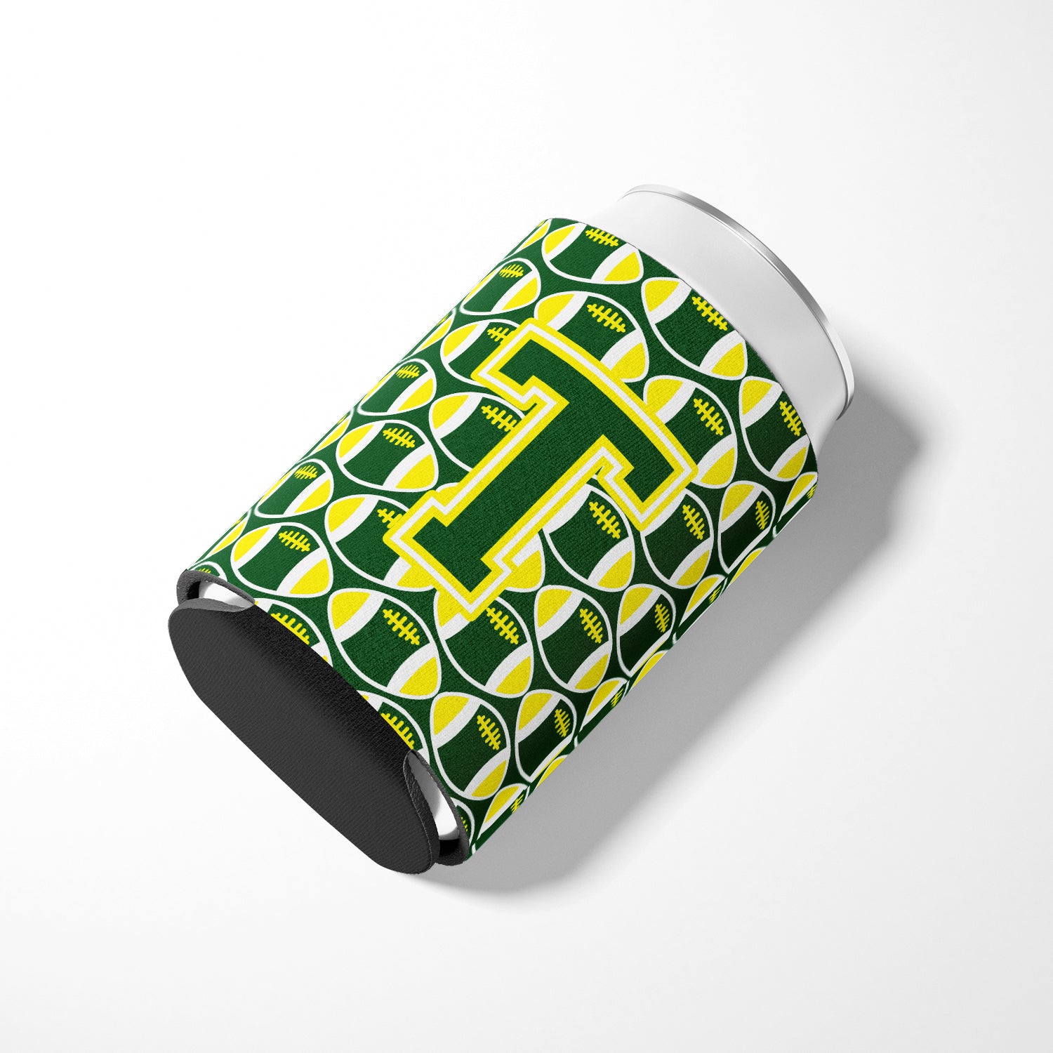 Letter T Football Green and Yellow Can or Bottle Hugger CJ1075-TCC.
