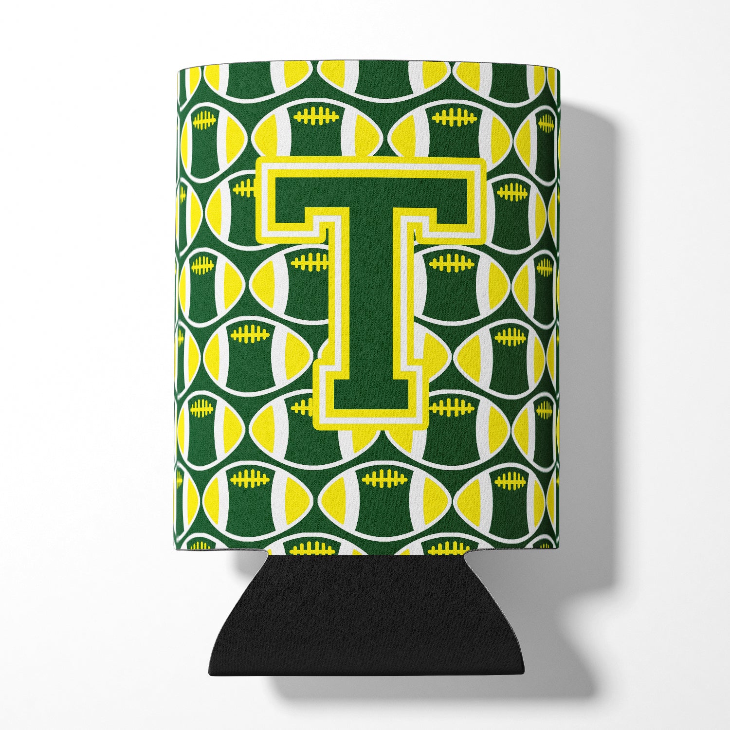 Letter T Football Green and Yellow Can or Bottle Hugger CJ1075-TCC.