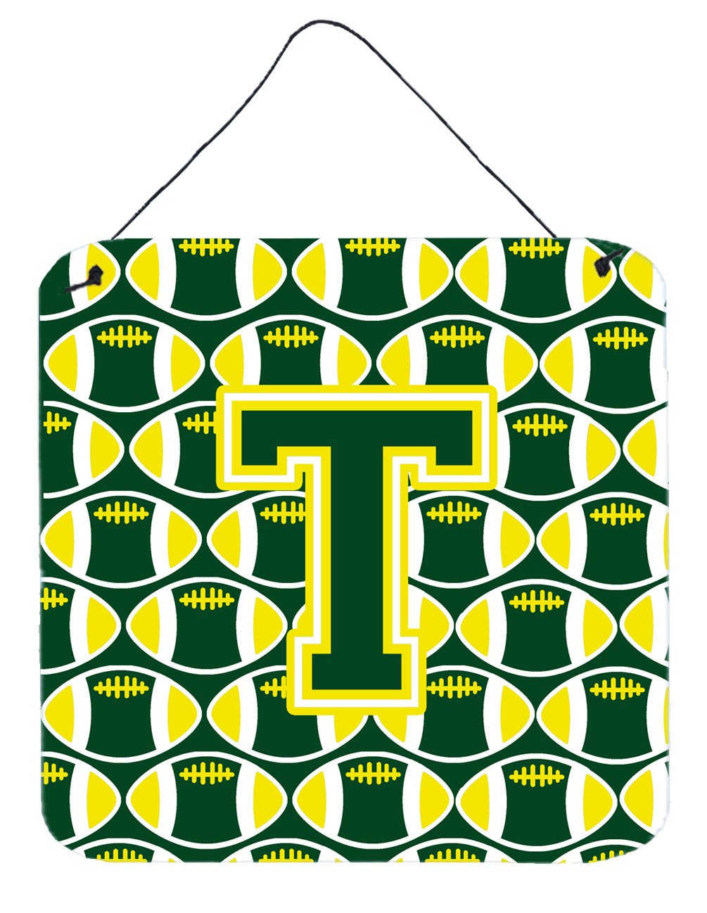 Letter T Football Green and Yellow Wall or Door Hanging Prints CJ1075-TDS66 by Caroline&#39;s Treasures